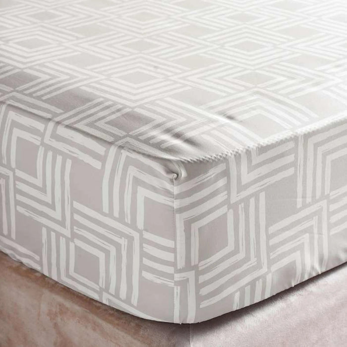 Everyday Geometric Printed King Fitted Sheet 180X200+33 Cm-Beige Pan Home