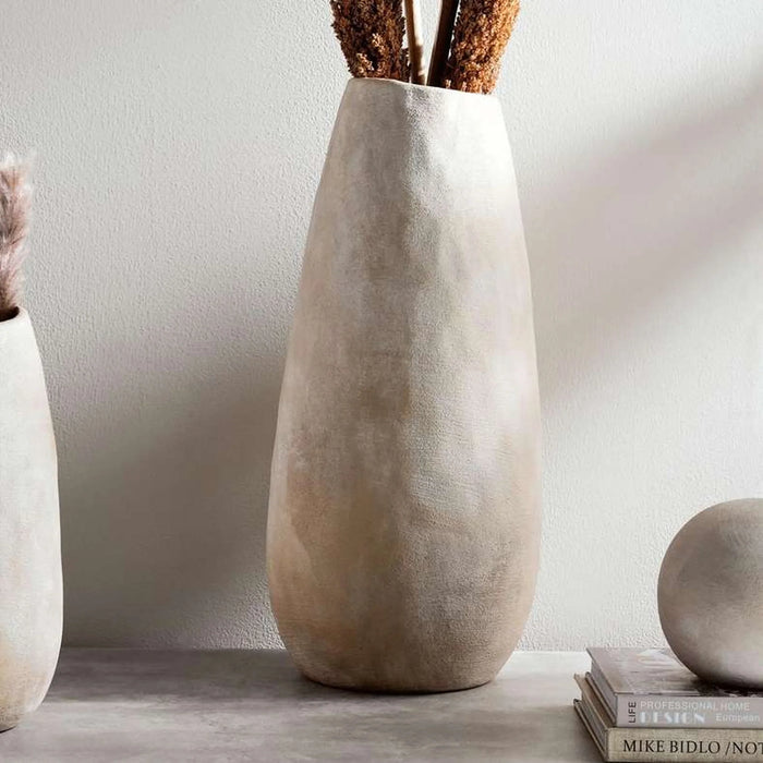 Evita Stoneware Vase With Gold Finish 21.5X21.5X50Cm - Beige