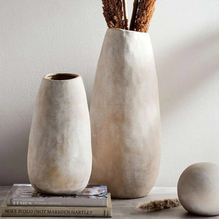 Evita Stoneware Vase With Gold Finish 21.5X21.5X50Cm - Beige
