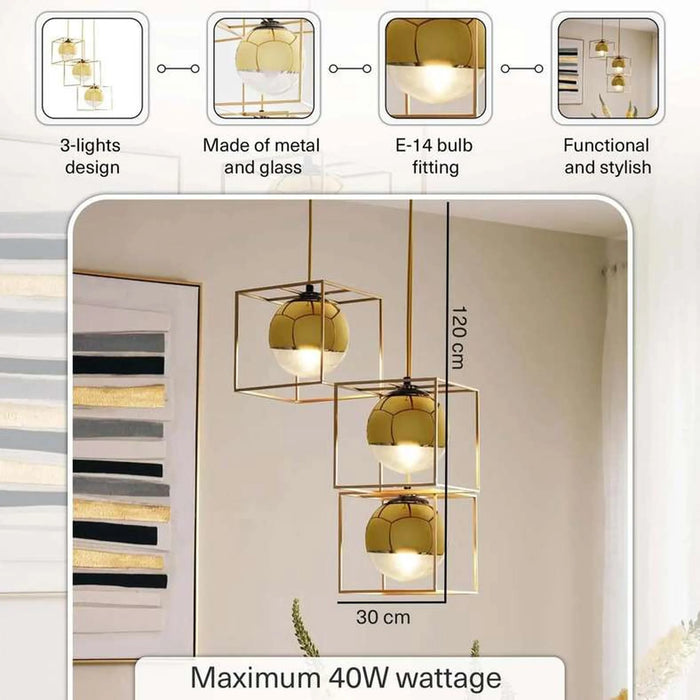 Evoluxe 3-Lights E-14 Pendant Lamp 30X120Cm - Gold
