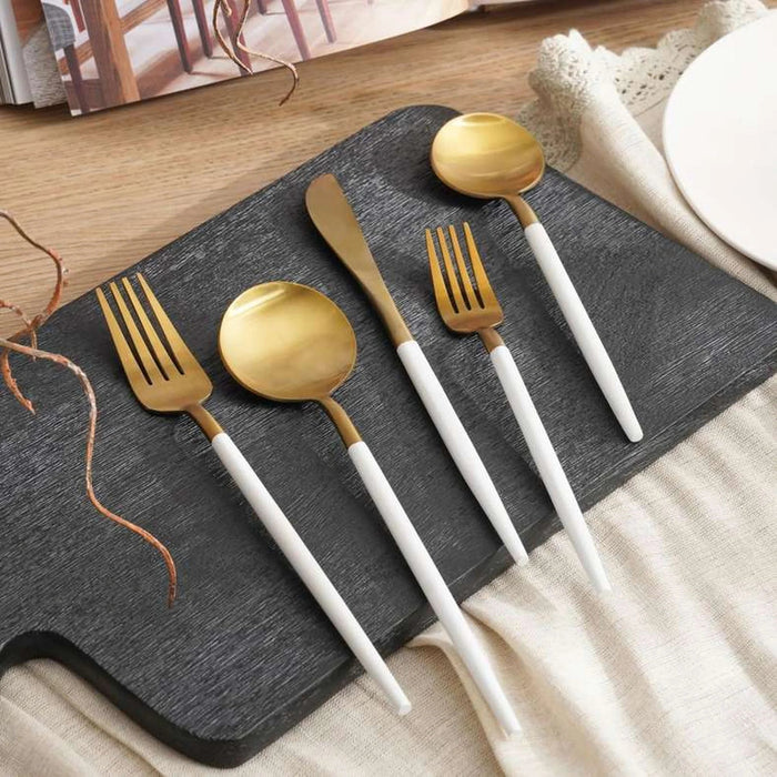 Evona 20-Piece Cutlery Set -Gold White Pan Home