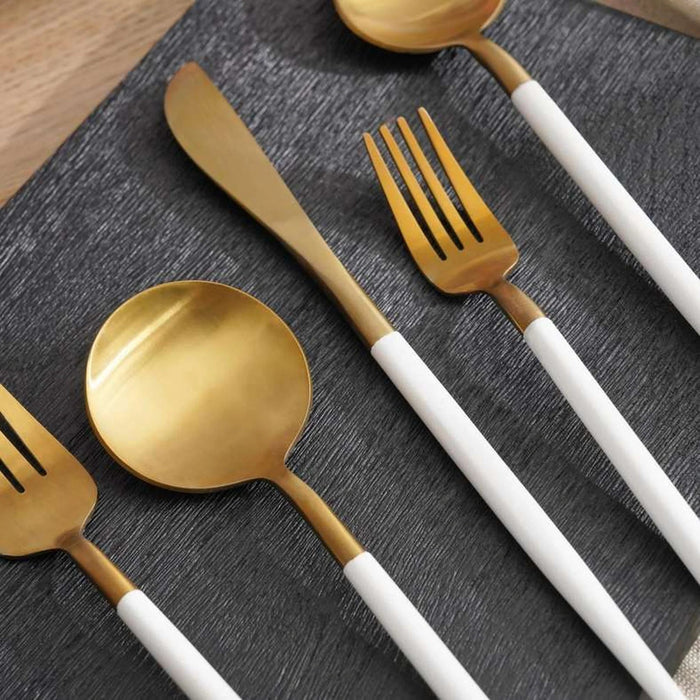 Evona 20-Piece Cutlery Set -Gold White Pan Home