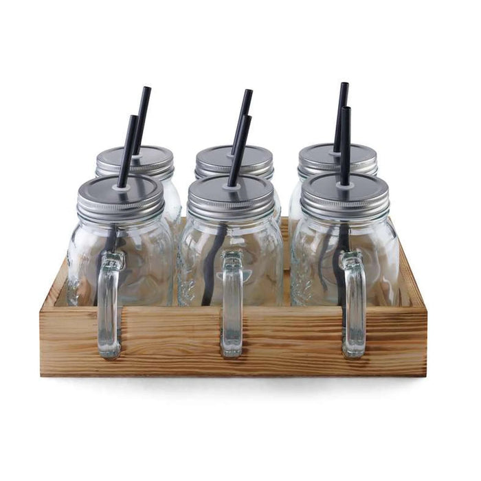 Evra 6-Piece Mason Jar With Tray - Clear