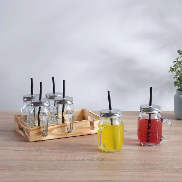 Evra 6-Piece Mason Jar With Tray - Clear