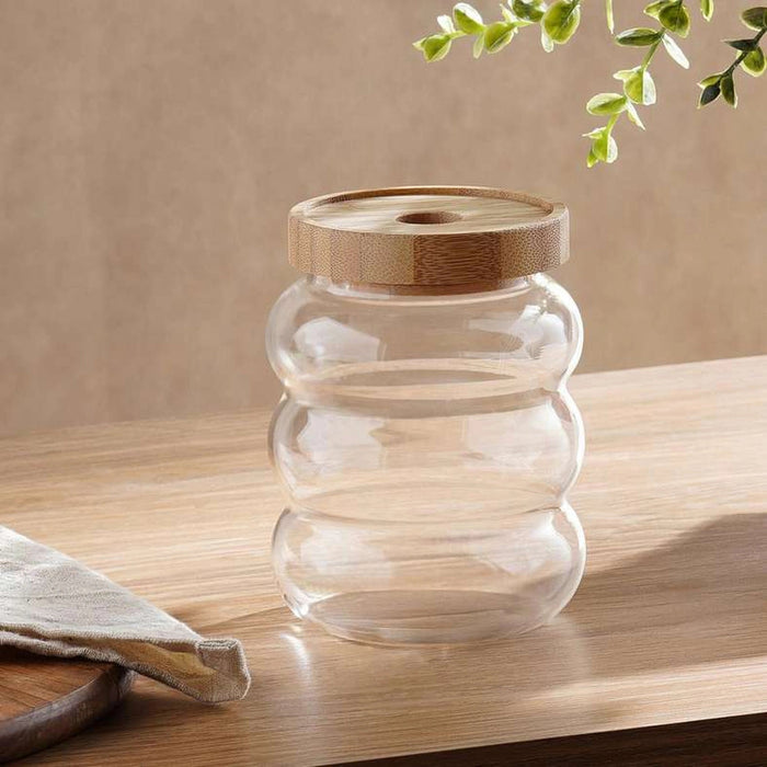 Evren Glass Jar With Bamboo Lid 550Ml -Clear Pan Home