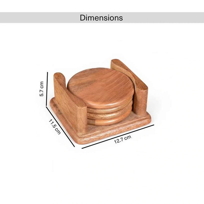 Evren Wooden 4-Piece Coaster With Caddy 12.7X11.5X5.7Cm -Natural Pan Home