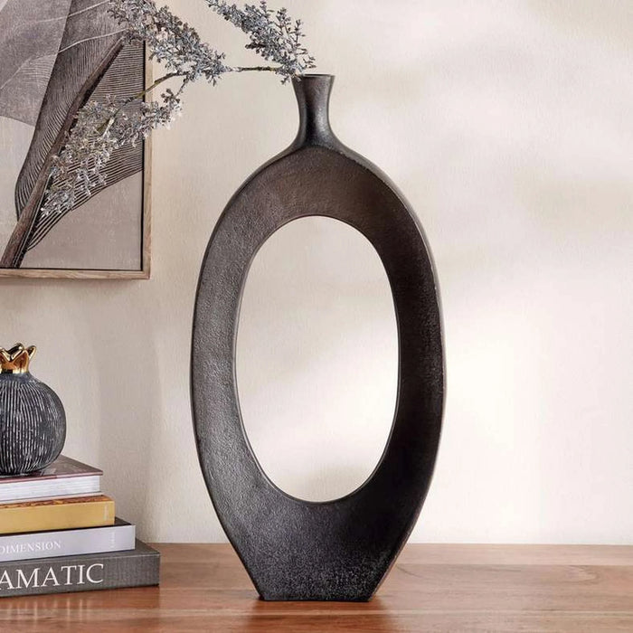Ewan Metal Hollow Vase 24X5.5X50 - Black Antique