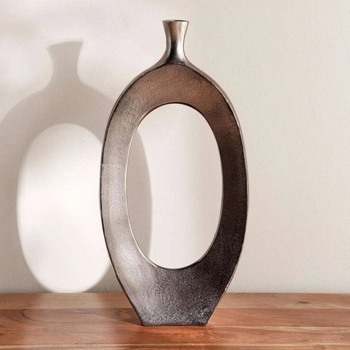 Ewan Metal Hollow Vase 24X5.5X50 - Nickle Antique