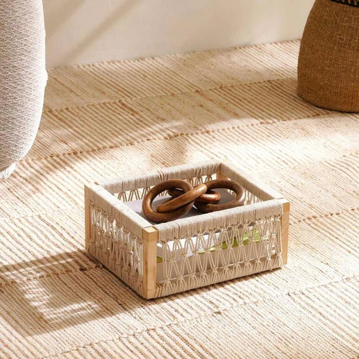 Fannel Macrame Wooden Rectangular Basket 30X32Xx13Cm - Natural Pan Home