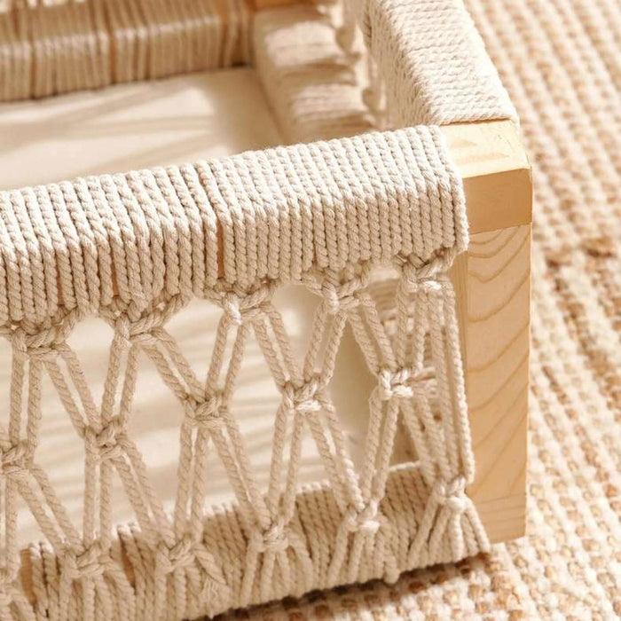 Fannel Macrame Wooden Rectangular Basket 30X32Xx13Cm - Natural Pan Home