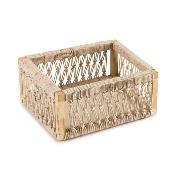 Fannel Macrame Wooden Rectangular Basket 30X32Xx13Cm - Natural Pan Home