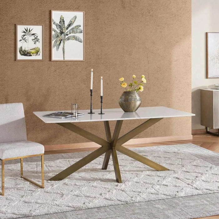 Faroe 6 Seater Dining Table Marble - White & Antique Brass