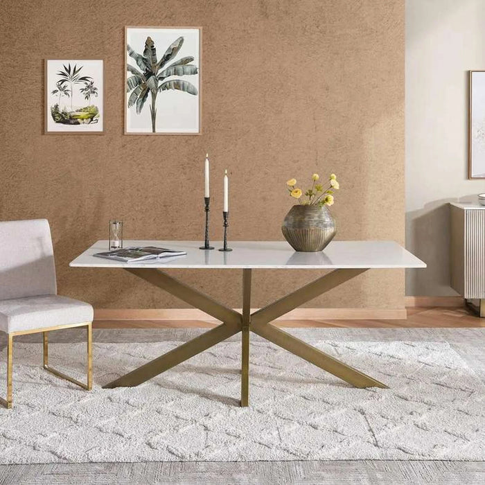 Faroe 6 Seater Dining Table Marble - White & Antique Brass