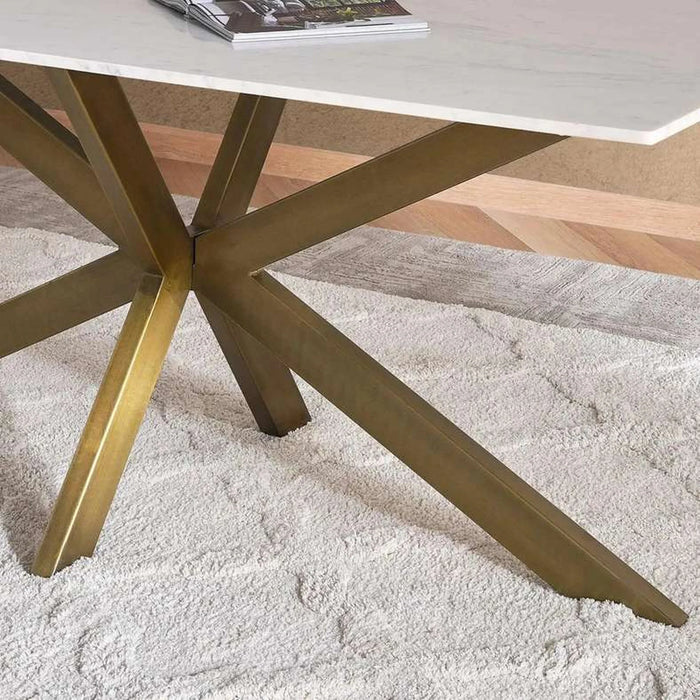 Faroe 6 Seater Dining Table Marble - White & Antique Brass