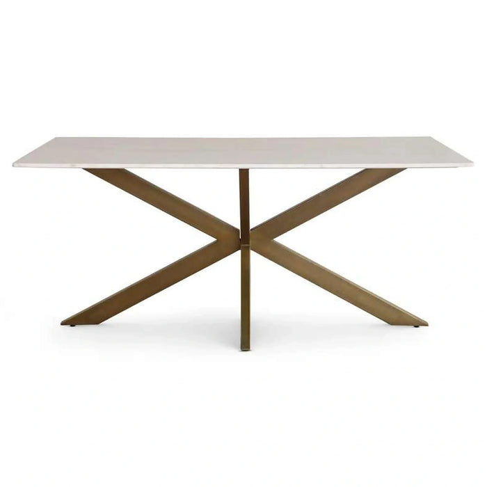 Faroe 6 Seater Dining Table Marble - White & Antique Brass