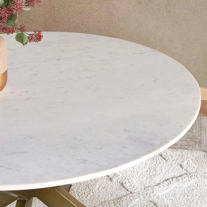 Faroe 6 Seater Dining Table Round Marble - White & Antique Brass