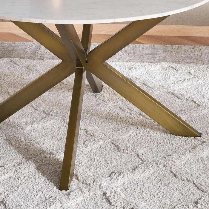 Faroe 6 Seater Dining Table Round Marble - White & Antique Brass