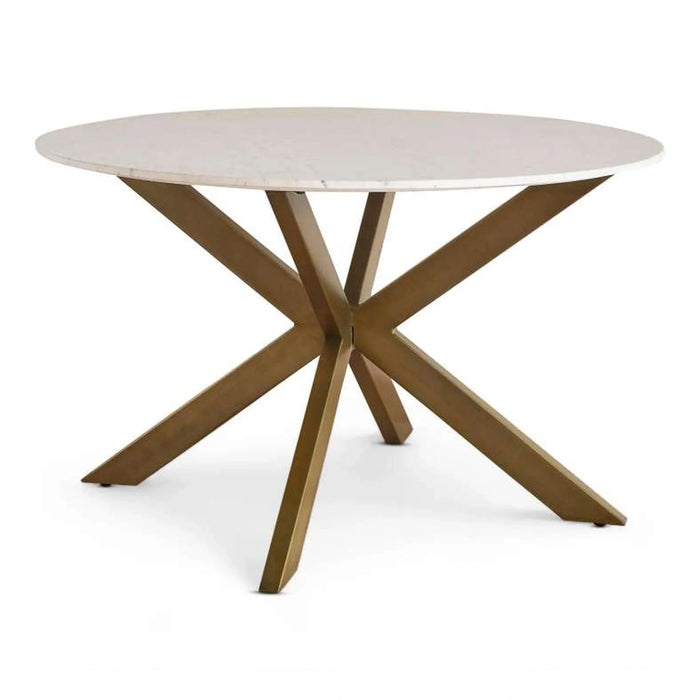 Faroe 6 Seater Dining Table Round Marble - White & Antique Brass