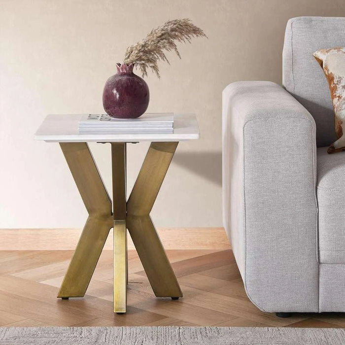 Faroe End Table Marble - White & Antique Brass