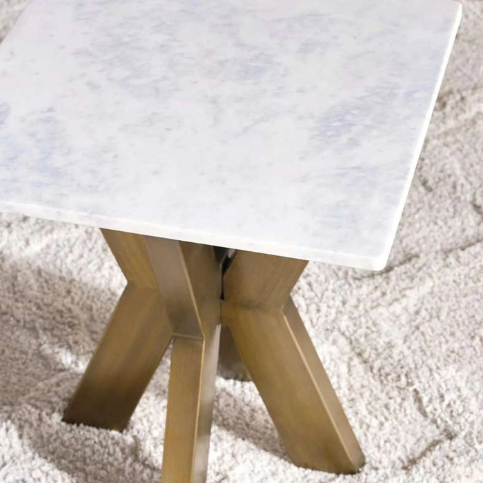 Faroe End Table Marble - White & Antique Brass