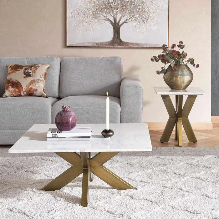 Faroe End Table Marble - White & Antique Brass