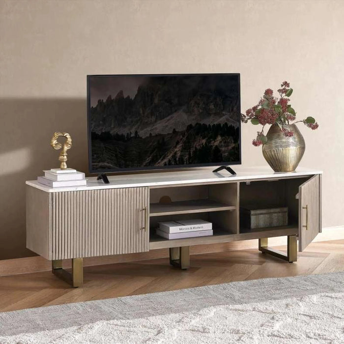 Faroe Tv Unit Upto 60 Inches Marble - Grey & Antique Brass