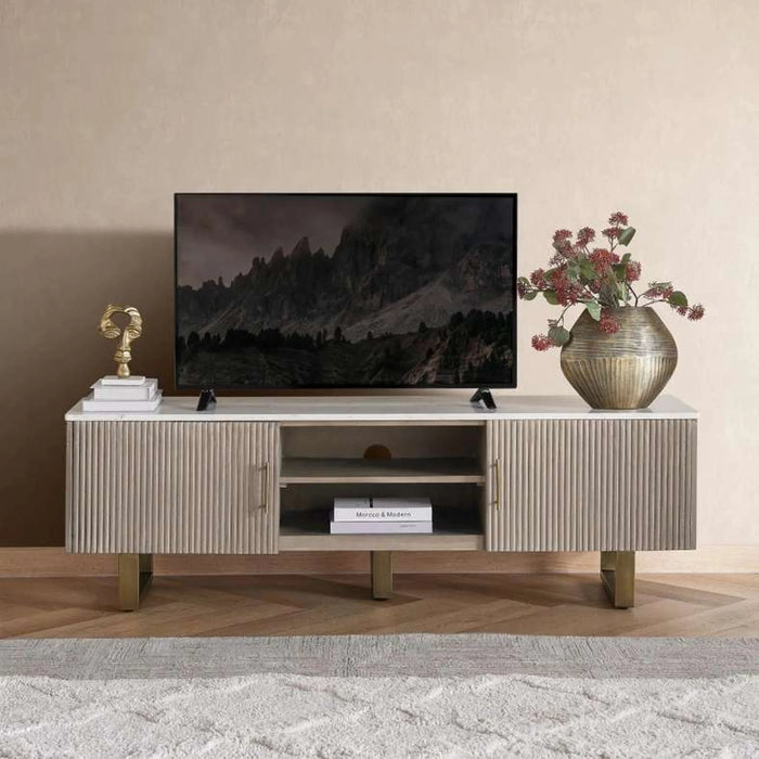 Faroe Tv Unit Upto 60 Inches Marble - Grey & Antique Brass