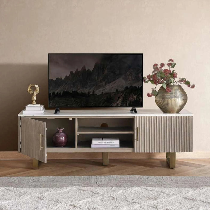Faroe Tv Unit Upto 60 Inches Marble - Grey & Antique Brass