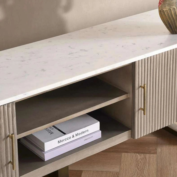 Faroe Tv Unit Upto 60 Inches Marble - Grey & Antique Brass