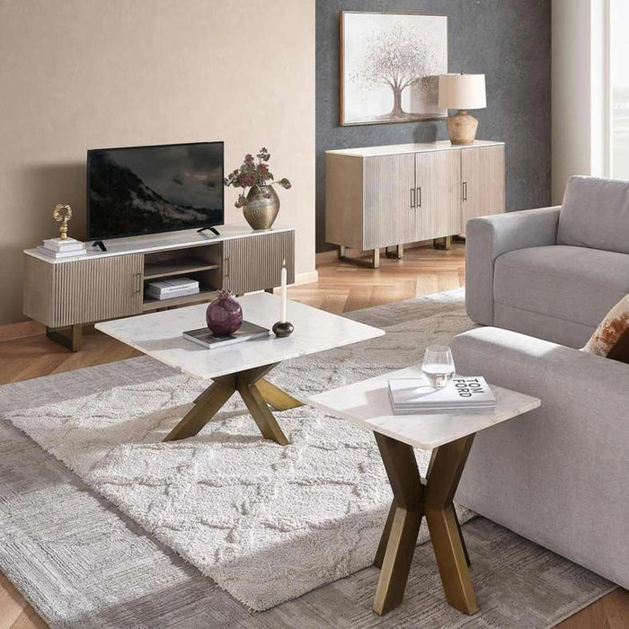 Faroe Tv Unit Upto 60 Inches Marble - Grey & Antique Brass