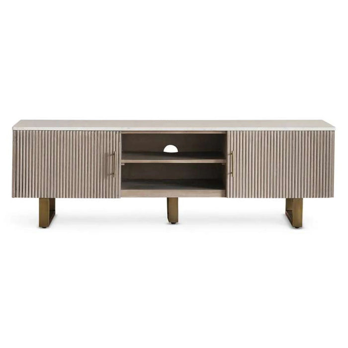 Faroe Tv Unit Upto 60 Inches Marble - Grey & Antique Brass