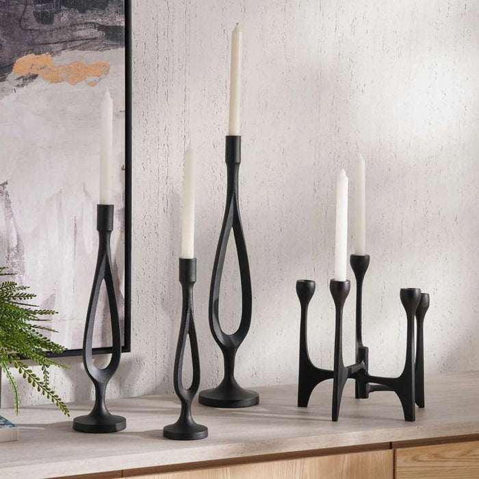 Fausto Metal Taper Candle Holder 10X10X41Cm - Black