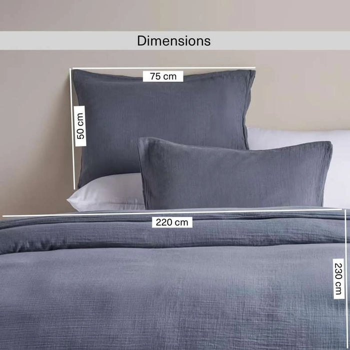 Feather Soft Muslin 3-Piece Reversible King Duvet Cover Set 230X220Cm - Orage Blue
