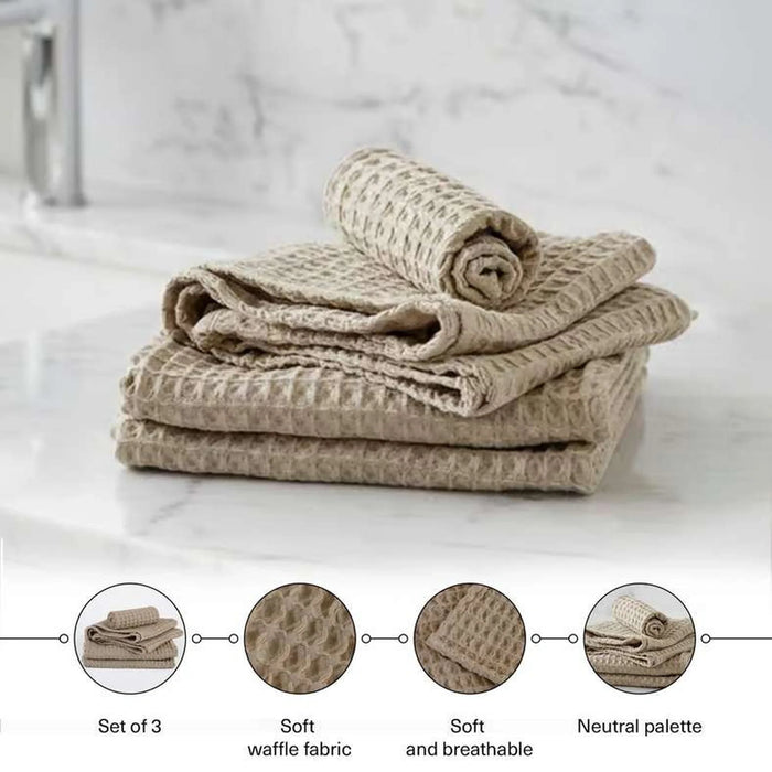 Feather Soft Waffle 3-Piece Bath Towel Set - Beige