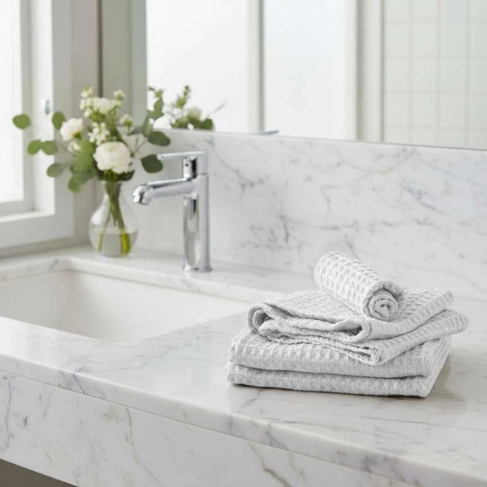 Feather Soft Waffle 3-Piece Bath Towel Set - White