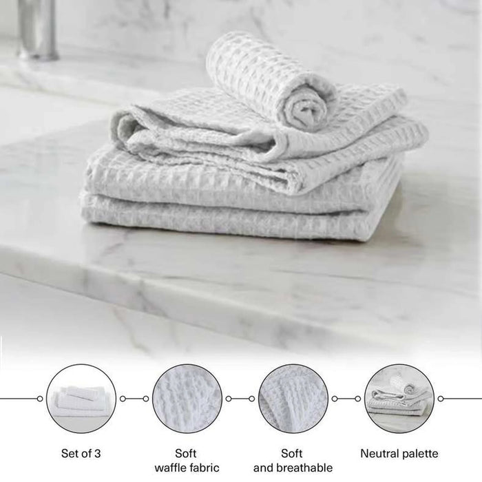 Feather Soft Waffle 3-Piece Bath Towel Set - White