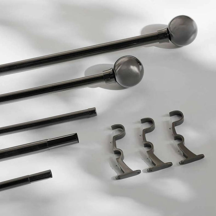 Felix Ball 25/22Mm Extendable Double Curtain Rod 110X320Cm - Black Nickle