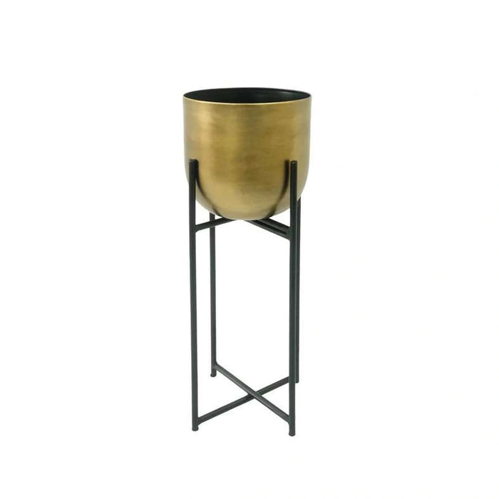 Fennel Metal Antique Planter With Stand 19X19X49Cm - Gold Pan Home