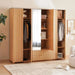 Fern 6 Door Wardrobe With Mirror - Natural Pan Home