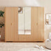 Fern 6 Door Wardrobe With Mirror - Natural Pan Home