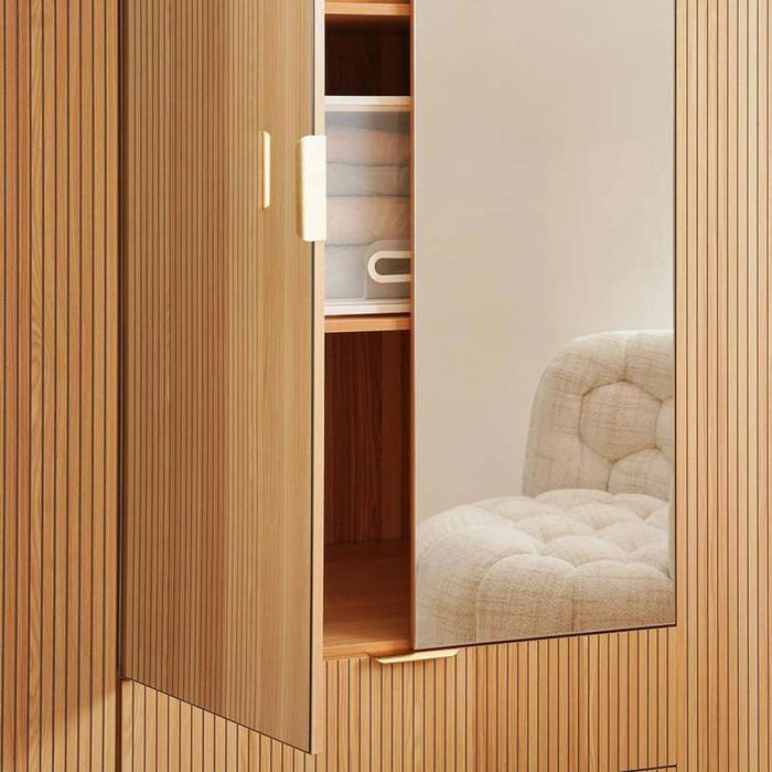 Fern 6 Door Wardrobe With Mirror - Natural Pan Home