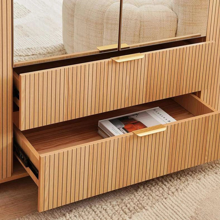 Fern 6 Door Wardrobe With Mirror - Natural Pan Home