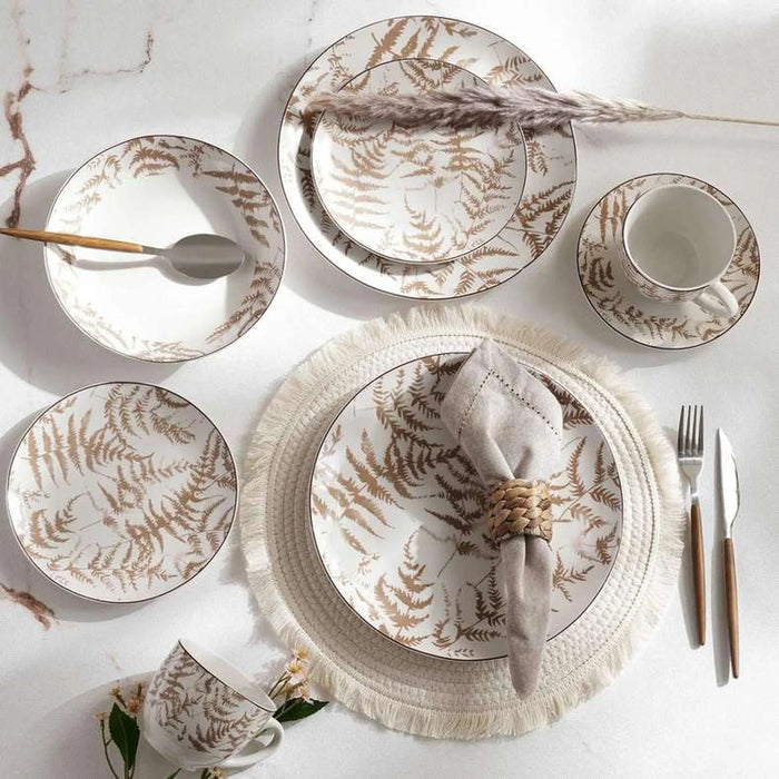 Ferny 30-Piece Porcelain Dinner Set -White & Brown