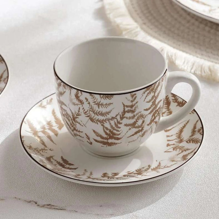 Ferny 30-Piece Porcelain Dinner Set -White & Brown