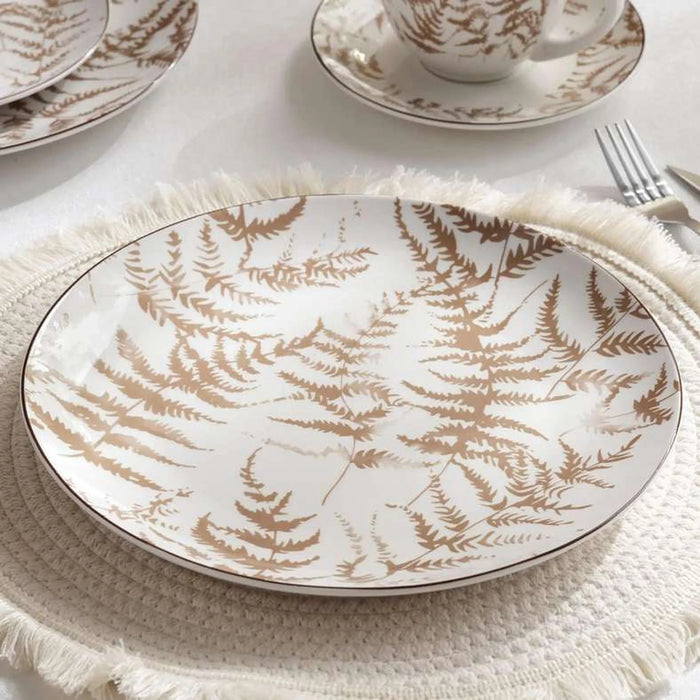 Ferny 30-Piece Porcelain Dinner Set -White & Brown