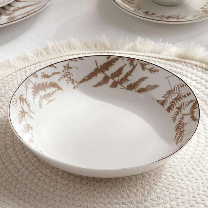 Ferny 30-Piece Porcelain Dinner Set -White & Brown
