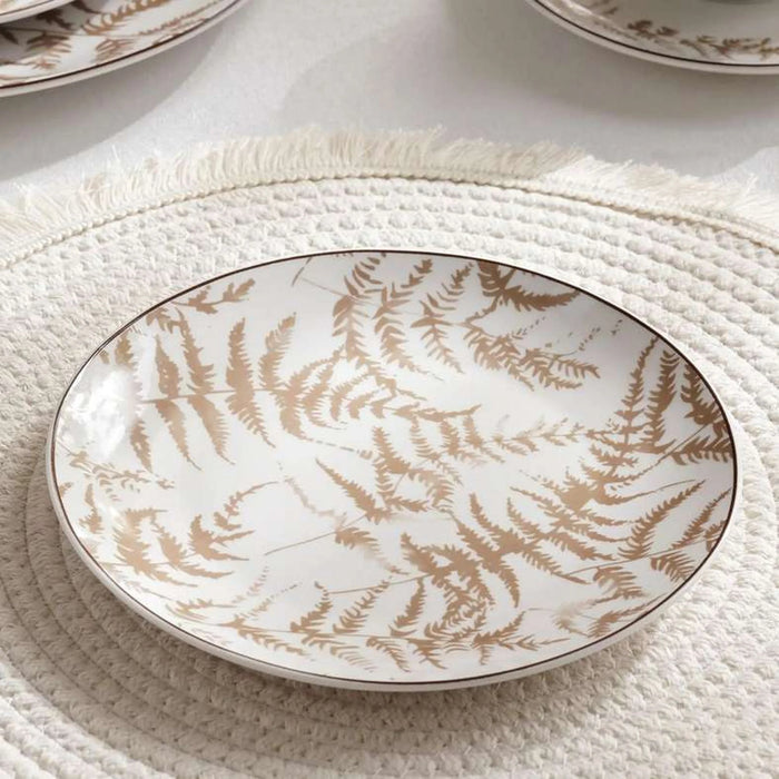 Ferny 30-Piece Porcelain Dinner Set -White & Brown