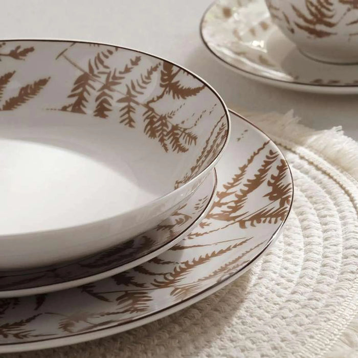 Ferny 30-Piece Porcelain Dinner Set -White & Brown