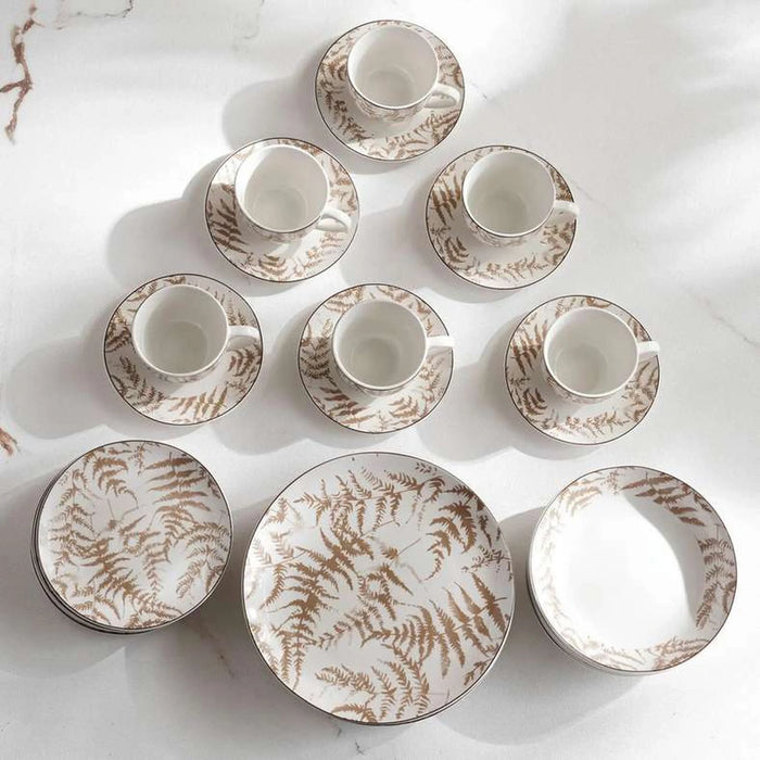 Ferny 30-Piece Porcelain Dinner Set -White & Brown