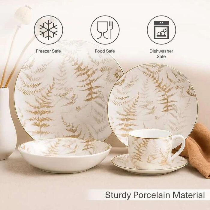 Ferny 30-Piece Porcelain Dinner Set -White & Brown